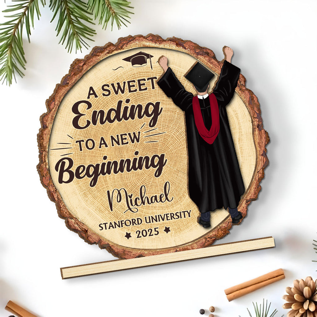 Custom Family Decor, Christmas Birthday Family Keepsake • A Sweet Ending To A New Beginning - Personalized 2-Layer Wood Plaque With Flat Base