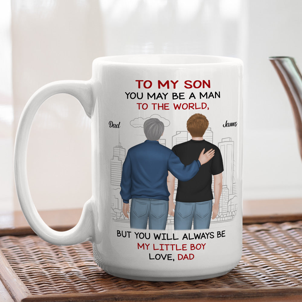 Custom Father's Day Gift For Son • Man To World Boy To Dad - Personalized Coffee Mug