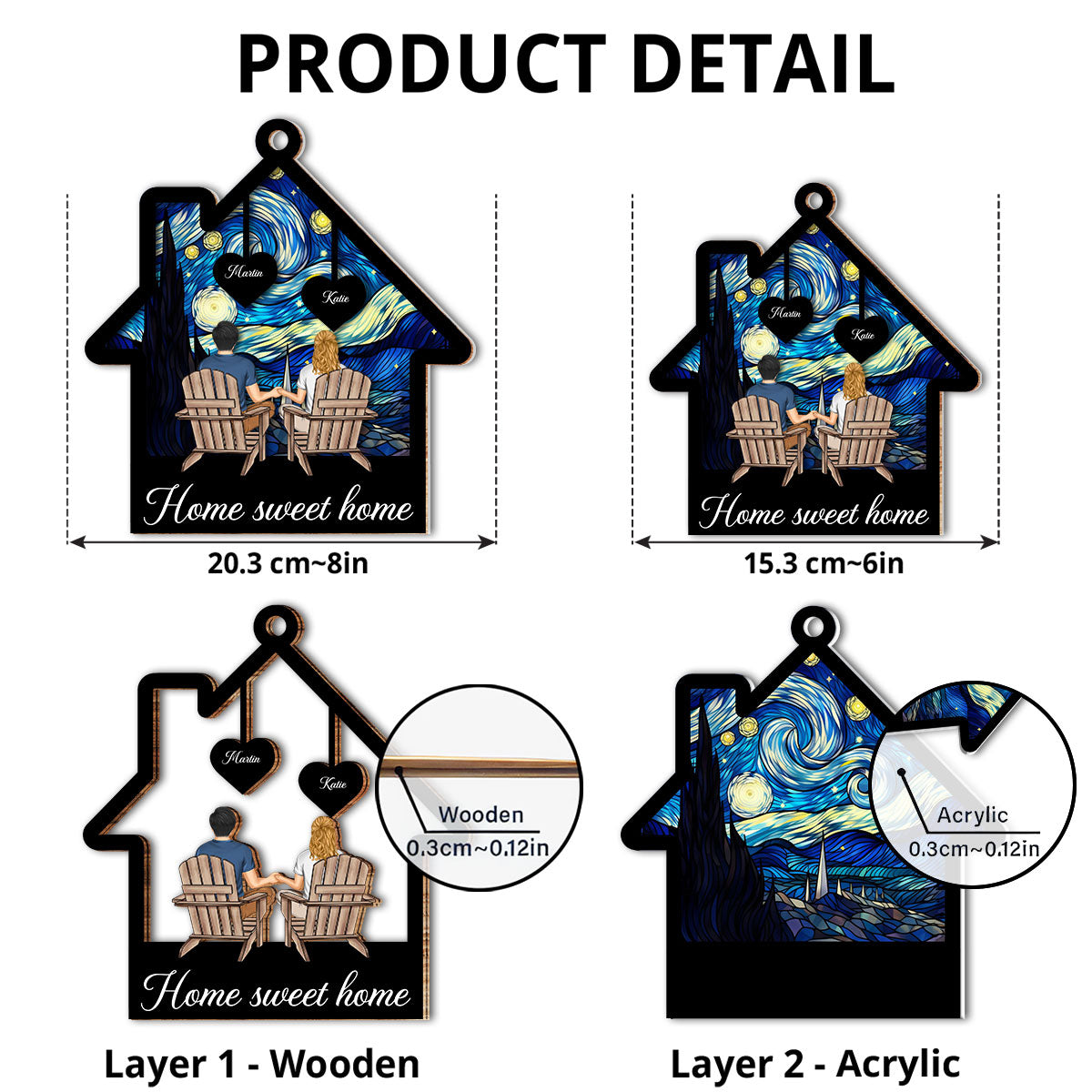 Custom Couple Hanging Decor, Anniversary Valentine's Day Gifts • Home Sweet Home - Personalized Suncatcher