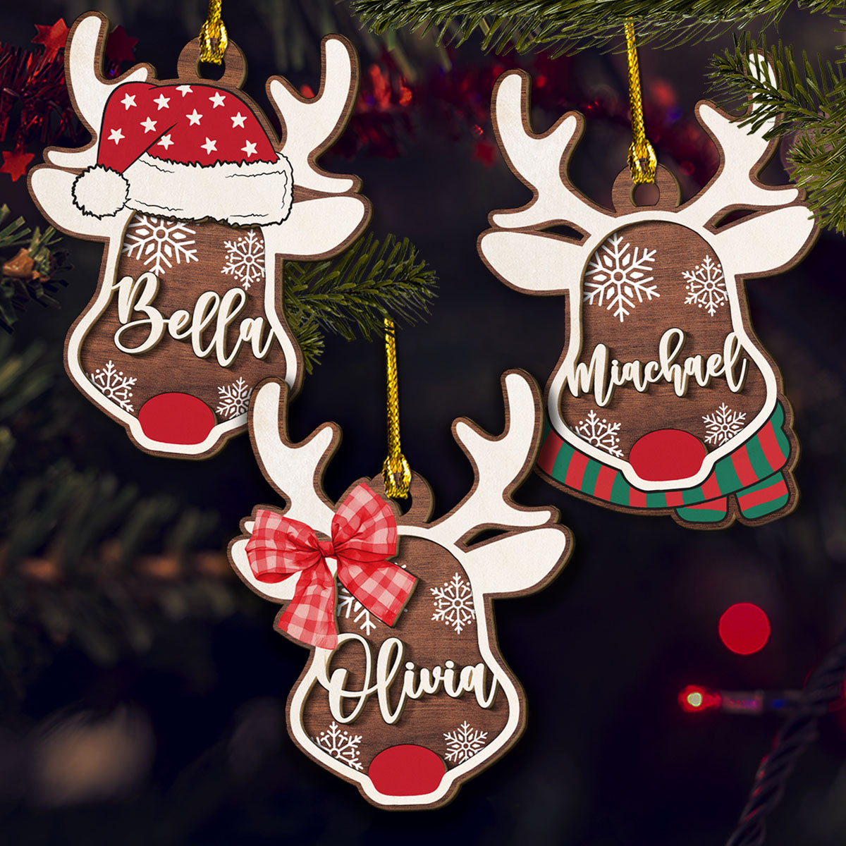 Custom Keepsake Christmas Ornament •  Reindeer Christmas - Personalized 2-Layered Wood Ornament