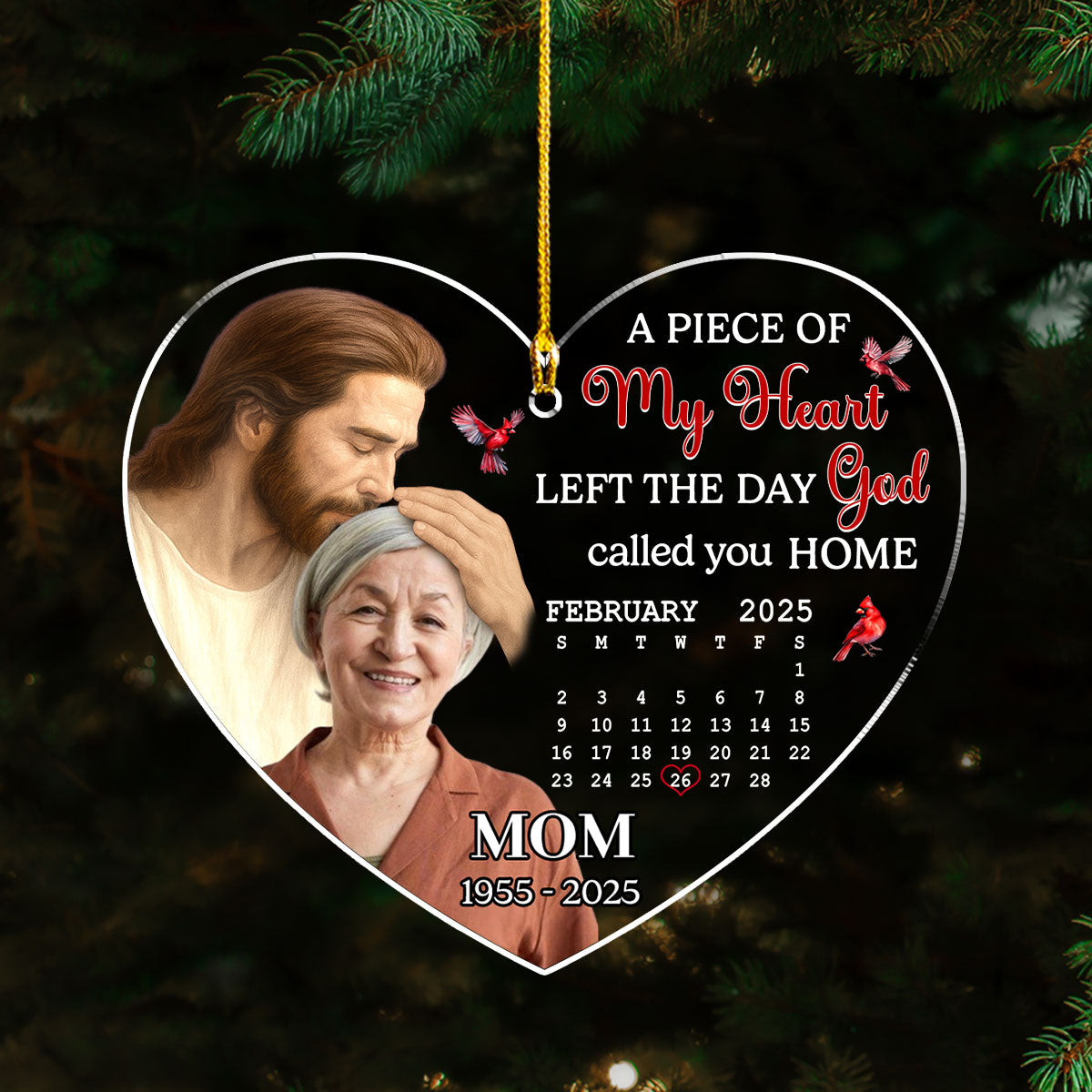 Custom Photo Memorial Christmas Ornament, Sympathy Keepsake • The Day God Called You Home - Personalized Acrylic Ornament