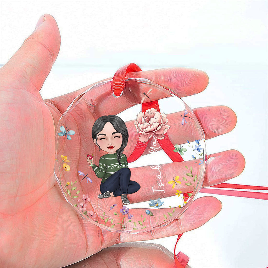 Custom Friendship Christmas Ornament, Best Friend Gift •  Bloom Girl Charm - Personalized Glass Ornament