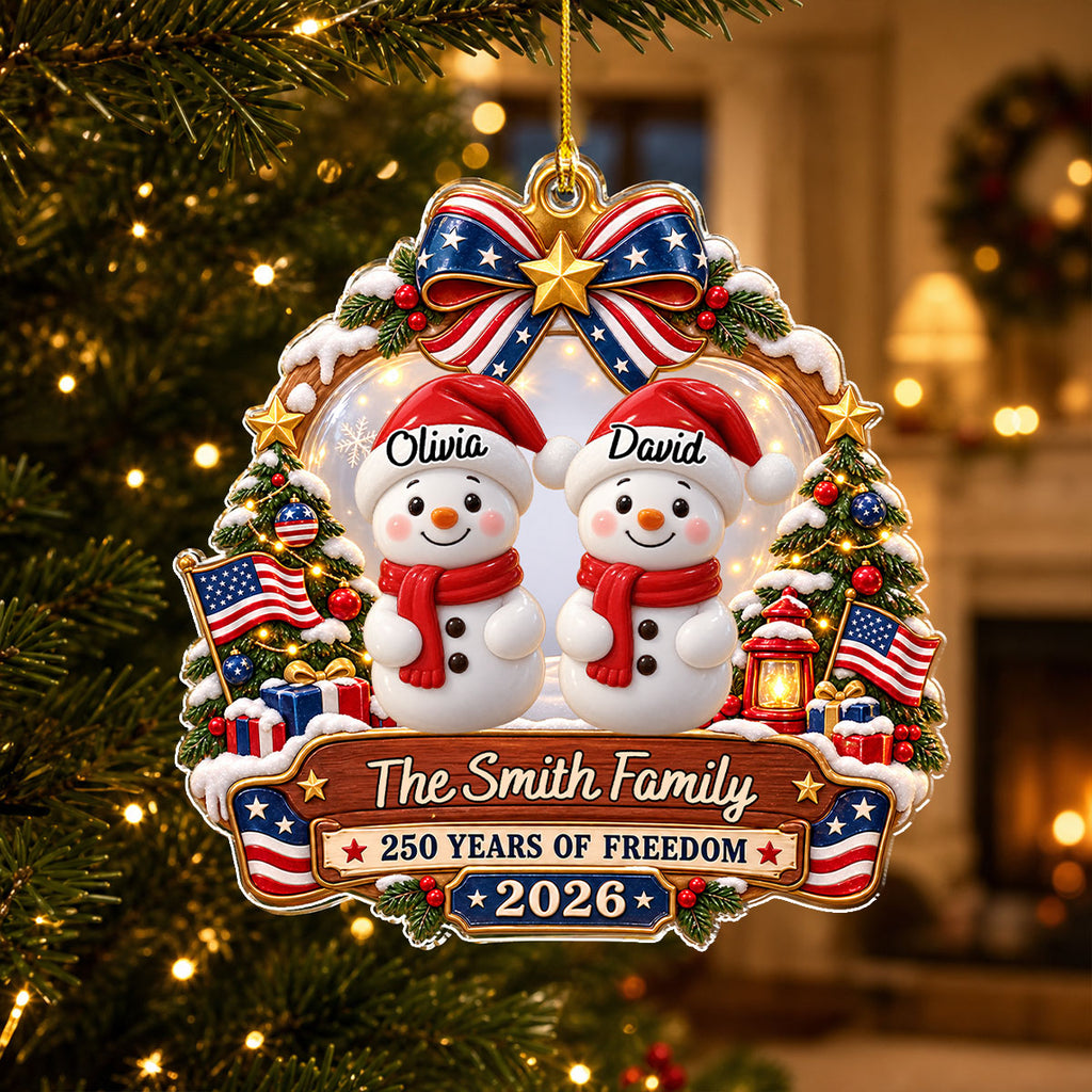 Custom Family Ornament, Christmas Gift for Family Members •  America 250 Years - Personalized 3D Effect Acrylic Ornament