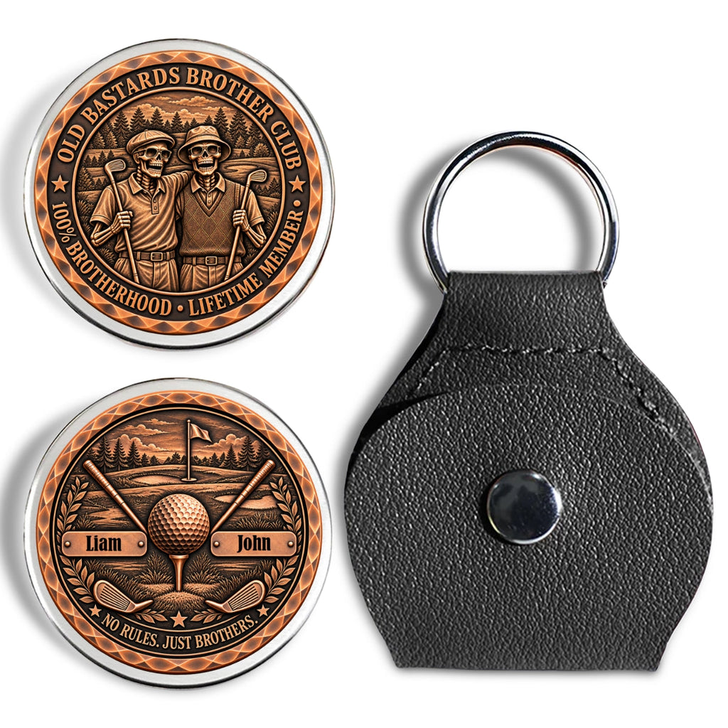Custom Besties Coin Keychain, Friendship Birthday Gifts • Born To Golf Together Forever - Personalized 3D Printing Pocket Hug