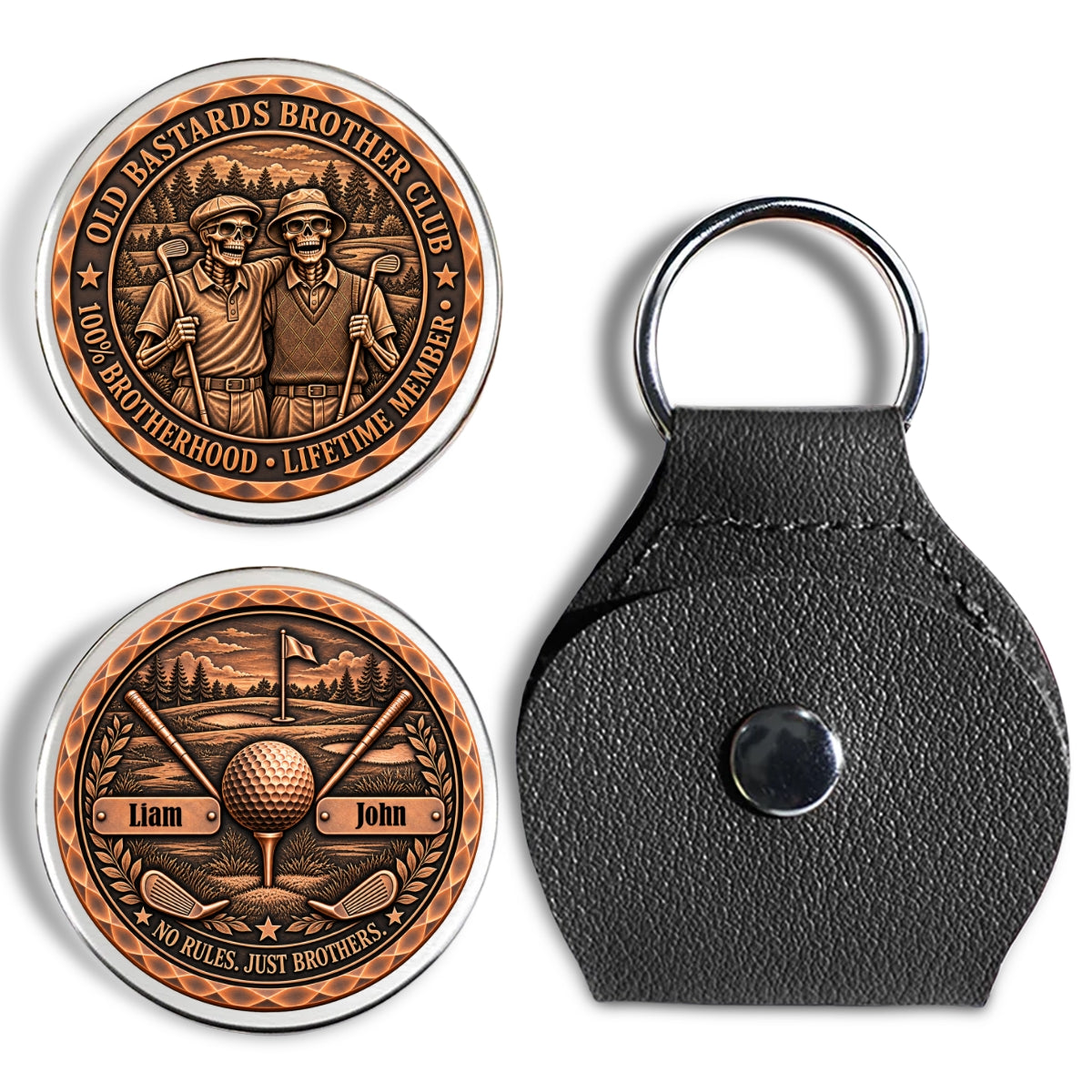 Custom Besties Coin Keychain, Friendship Birthday Gifts • Born To Golf Together Forever - Personalized 3D Printing Pocket Hug