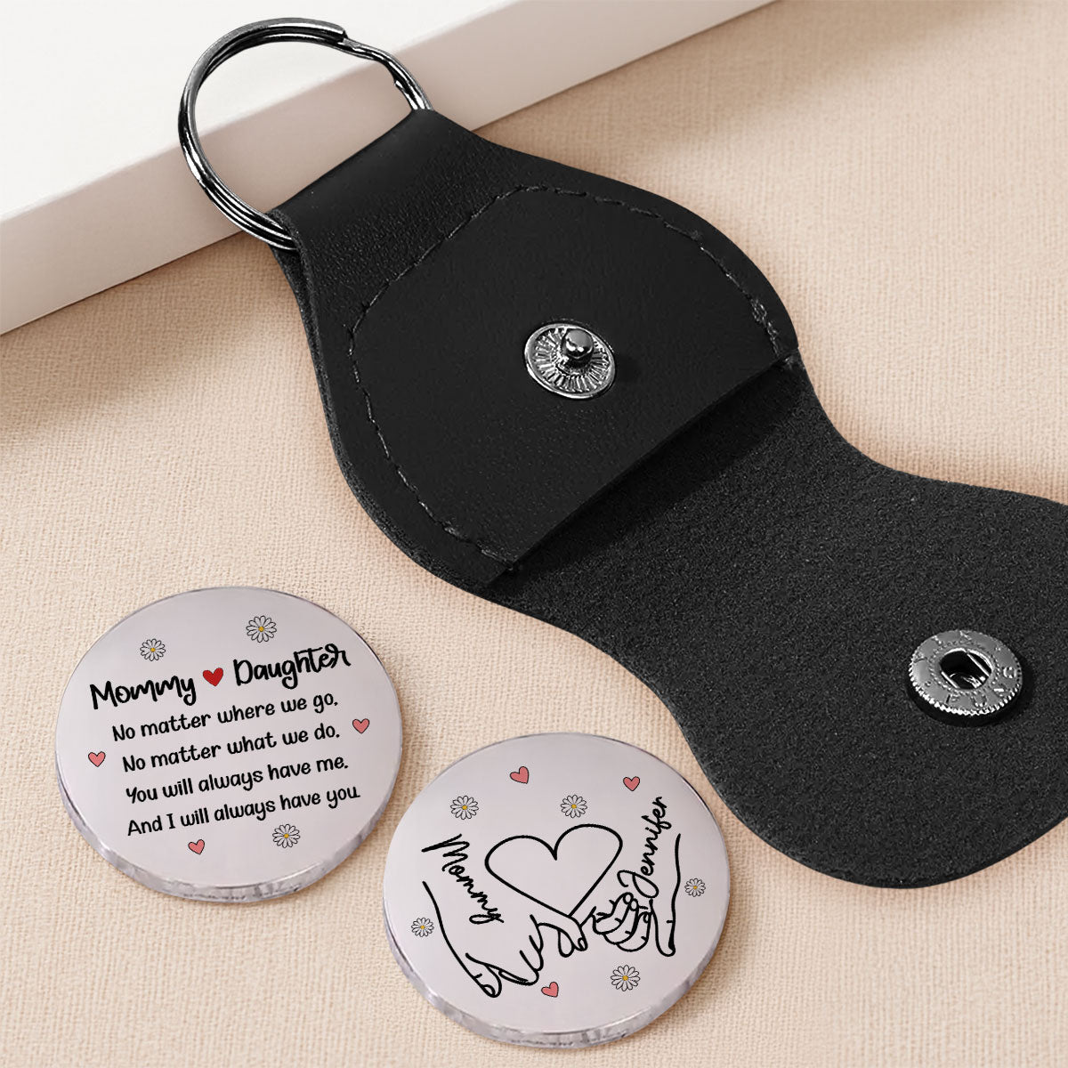 Custom Coin Keychain for Daughter Mom, Mother's Day Birthday Gifts • Mother And Daughter - Personalized Pocket Hug
