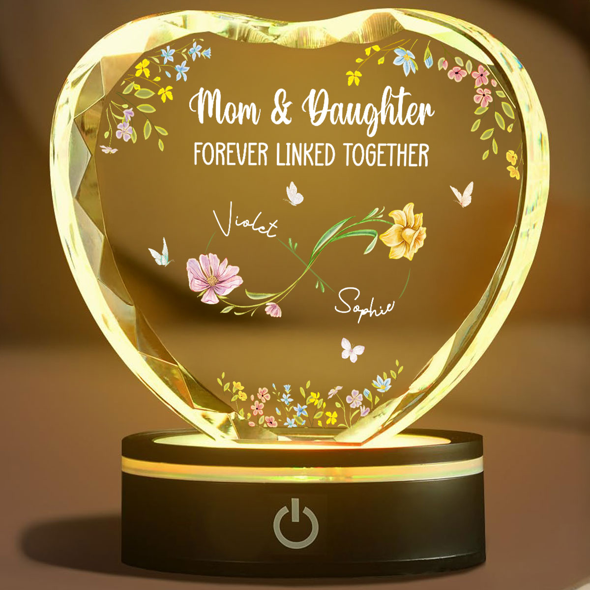 Mom And Daughter Forever Linked - Personalized Crystal Led Light