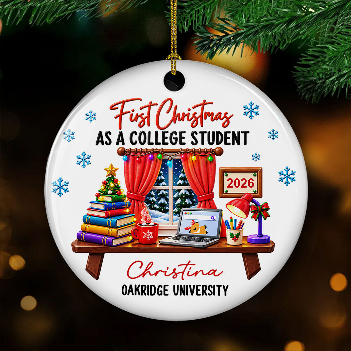 Custom Family Ornament, Christmas Gift for Family Members •  New Campus New Christmas Memories - Personalized Ceramic Ornament
