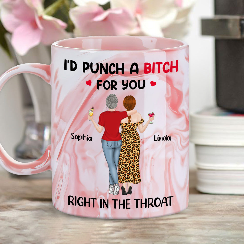 Custom Best Friend, Christmas & Birthday Friendship Keepsake Gift • Right In The Throat - Personalized Pink Marble Mug