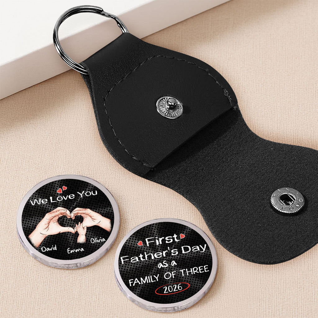 Custom Coin Keychain for Dad, Father's Day Birthday Keepsake • As A Family Of Three Fathers Day - Personalized Pocket Hug