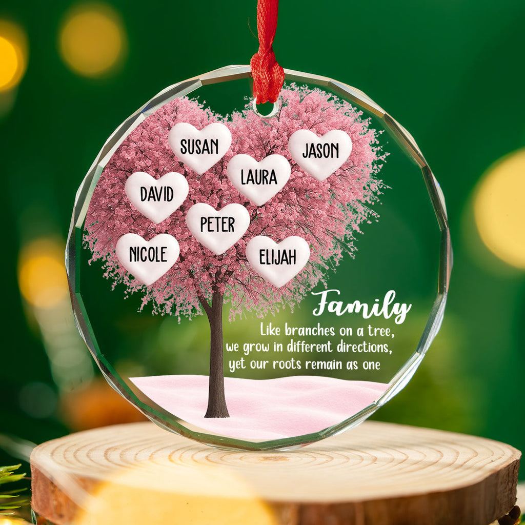 Custom Family Ornament, Christmas Gift for Family Members •  Family Roots Remain As One - Personalized Glass Ornament