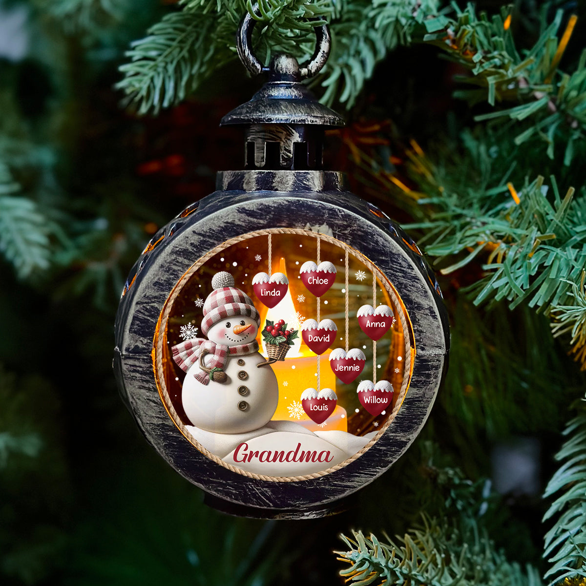 Custom Name Christmas Gifts for Grandma, Holiday Decor • Lovely Heart - Personalized Christmas Lantern