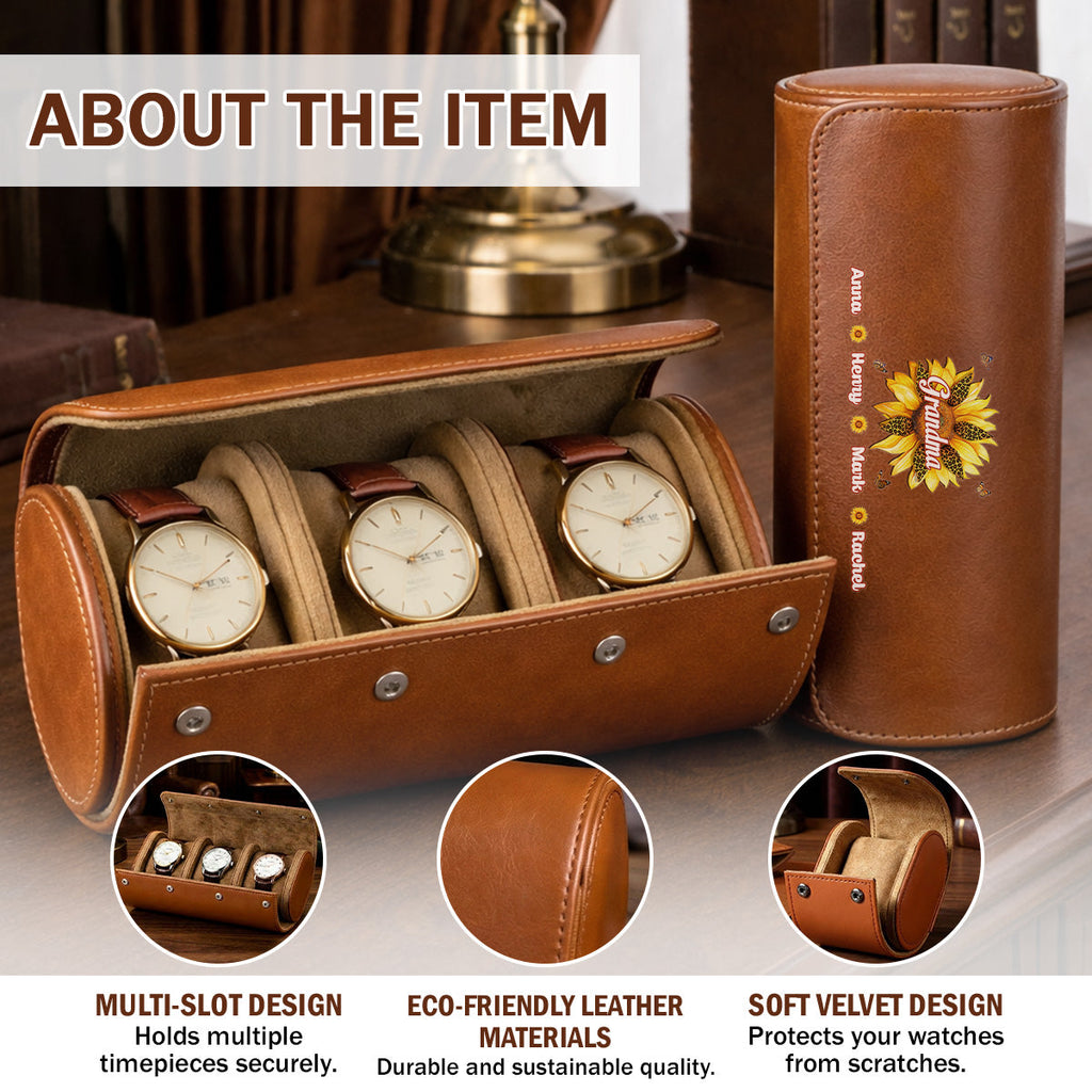 Where Grandma Sunflower Blooms - Personalized Leather Watch Case
