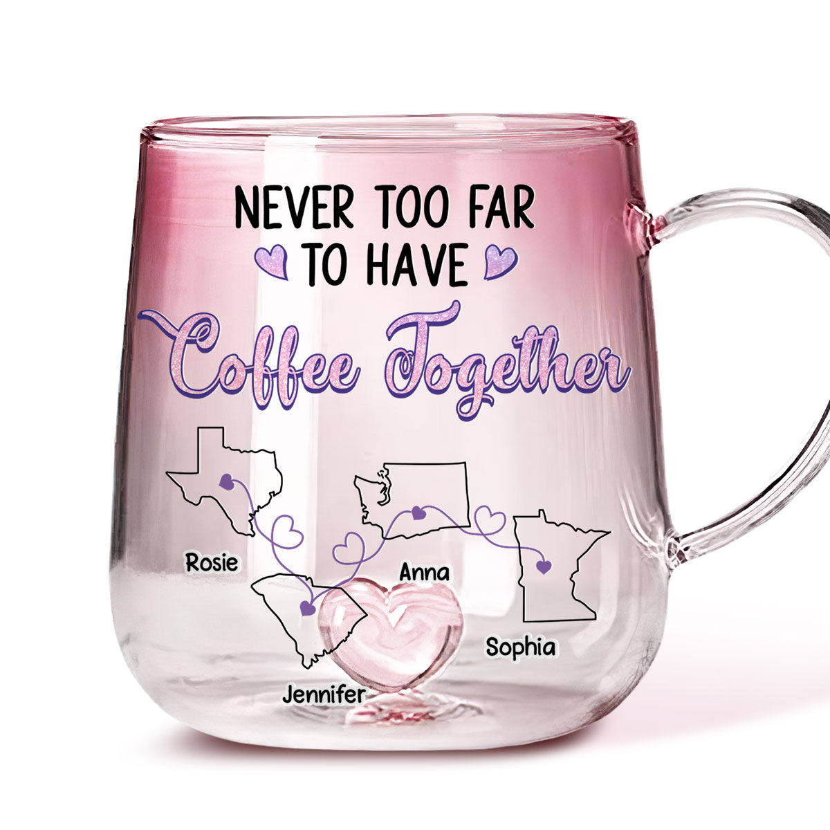 Custom Best Friend, Christmas & Birthday Friendship Keepsake Gift • To Have Coffee Together- Personalized Pink Gradient Glass Mug