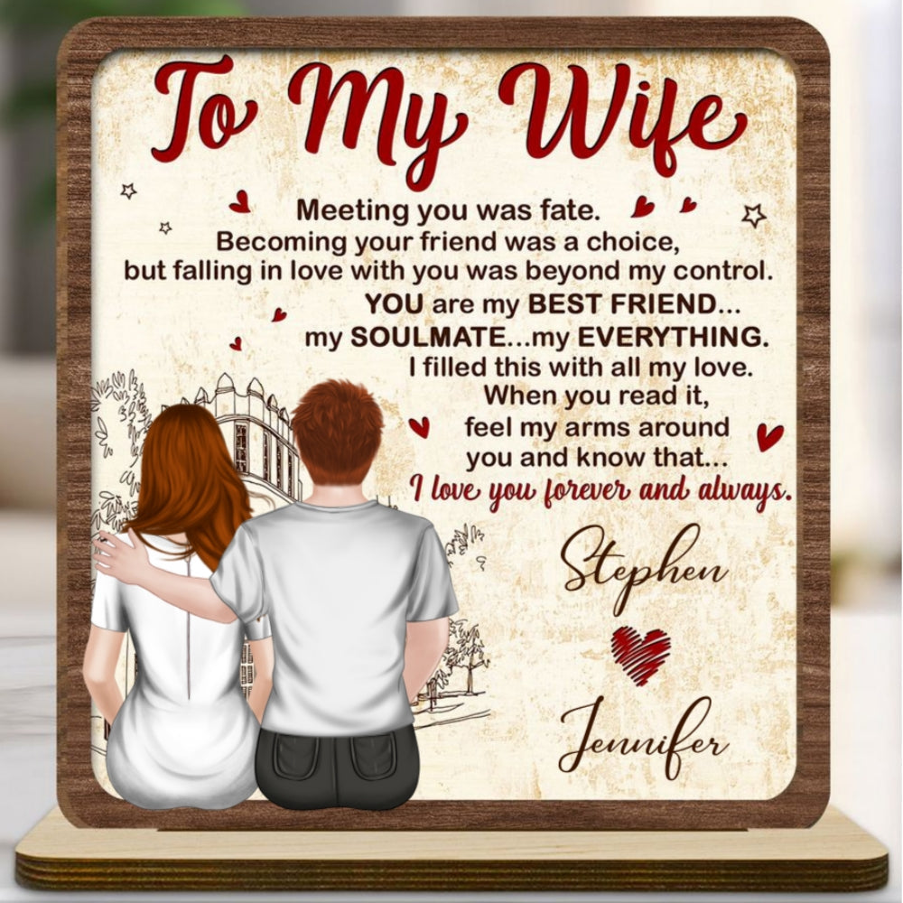 Custom Decor for Wife, Gift for Her • To My Gorgeous Wife - Personalized 2-Layer Wood Plaque With Flat Base