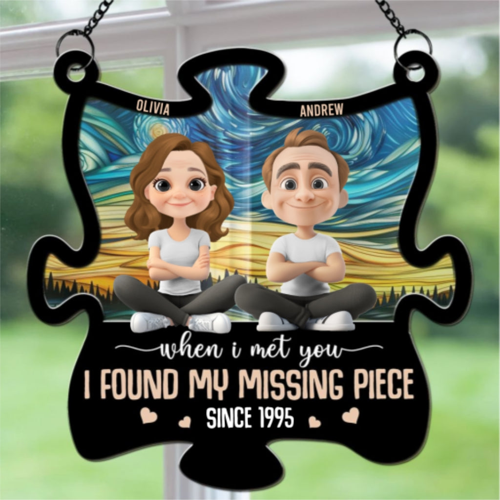 Custom Couple Hanging Decor, Anniversary Valentine's Day Gifts • My Missing Piece I Love You - Personalized Suncatcher