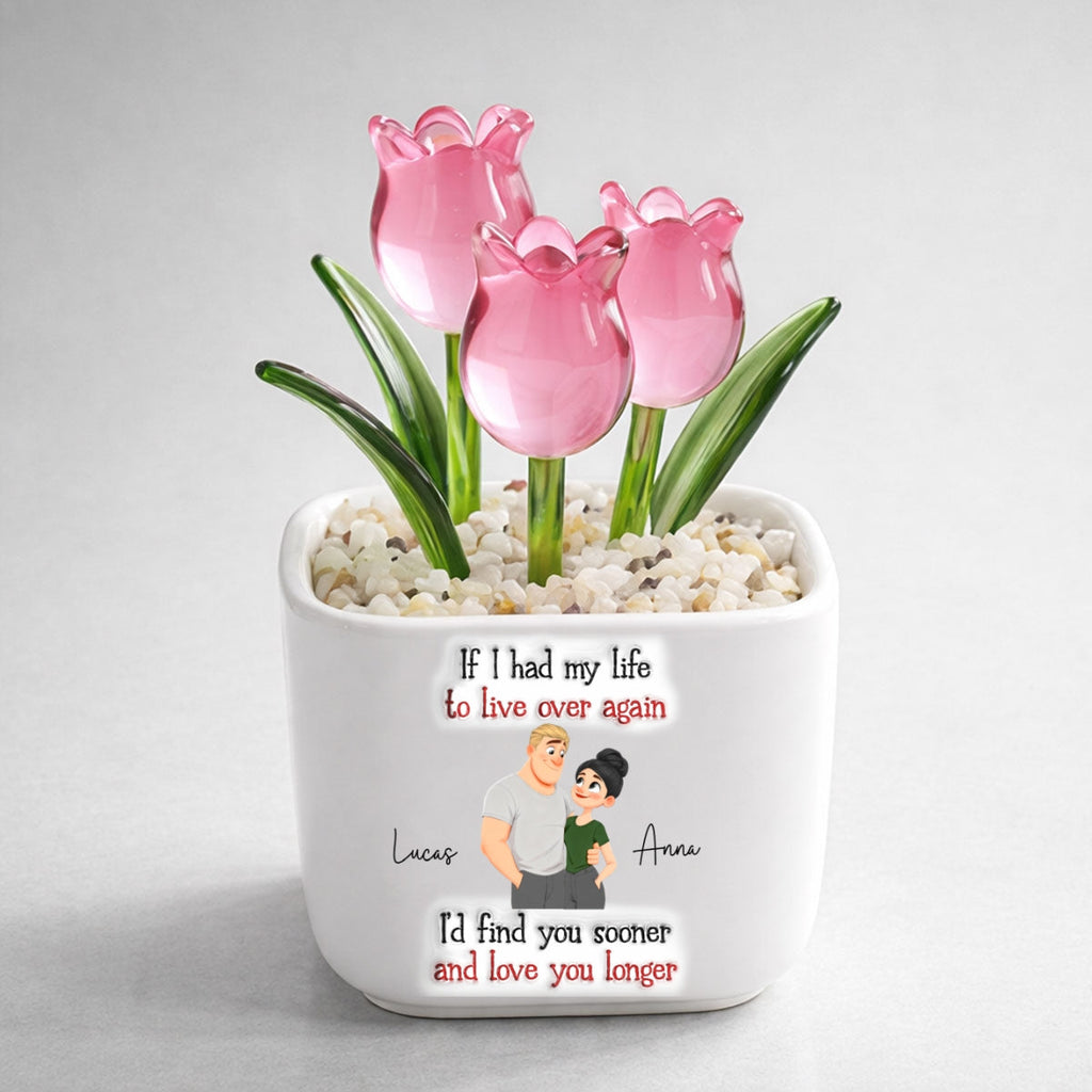 Custom Glass Flower Keepsake, Romantic Anniversary Gift for Wife • Love You So Much - Personalized 3D Inflated Effect Glass Everlasting Tulips