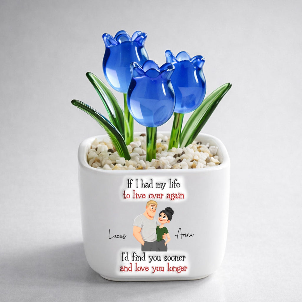 Custom Glass Flower Keepsake, Romantic Anniversary Gift for Wife • Love You So Much - Personalized 3D Inflated Effect Glass Everlasting Tulips