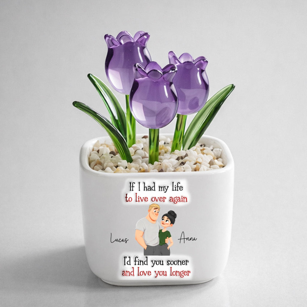 Custom Glass Flower Keepsake, Romantic Anniversary Gift for Wife • Love You So Much - Personalized 3D Inflated Effect Glass Everlasting Tulips