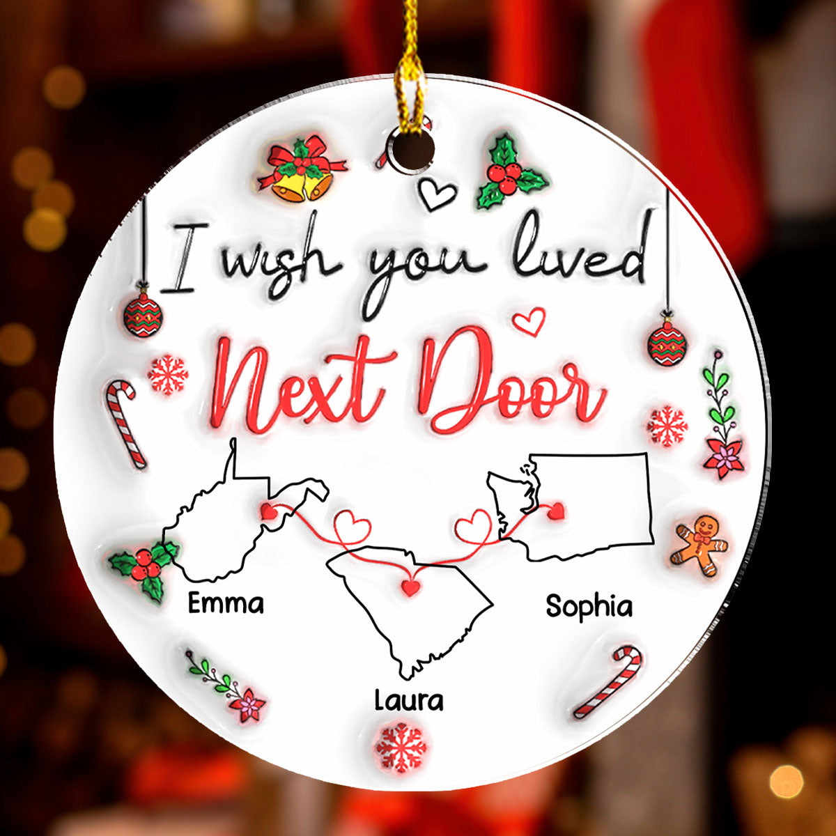 Custom Keepsake Christmas Ornament •  Besties Are Always Close At Heart - Personalized 3D Inflated Effect Acrylic Ornament