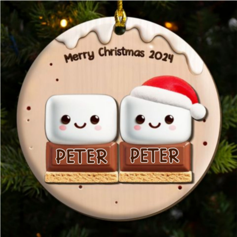 Custom Family Ornament, Christmas Gift for Family Members •  Smores Family - Personalized Freeshape 2-Layered Wood Ornament