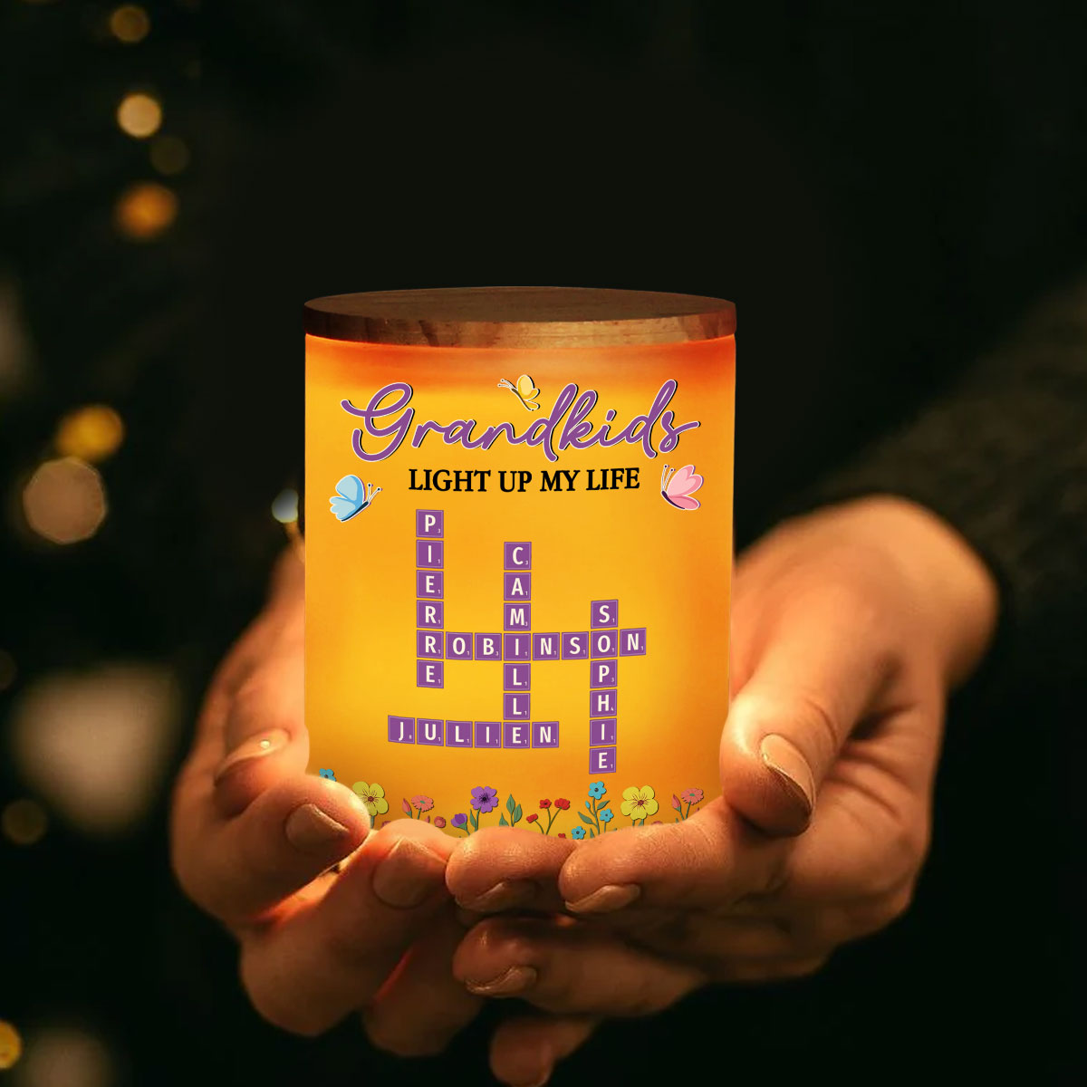 Love My Grandkids Crossword - Personalized Glass Jar With LED Candle