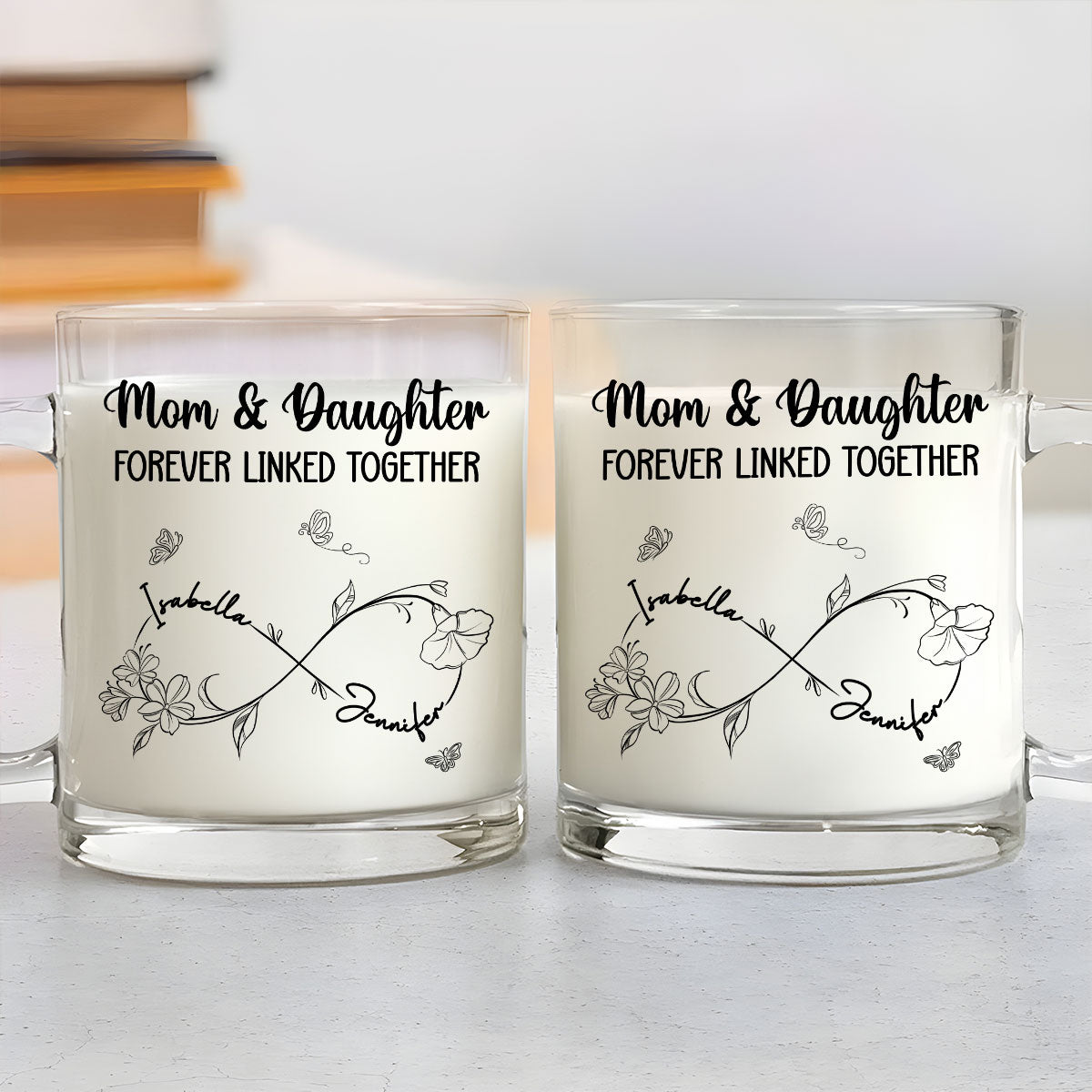 Custom Christmas & Birthday Gift for Mom • Mom And Daughter Forever Linked Together - Personalized Glass Mug