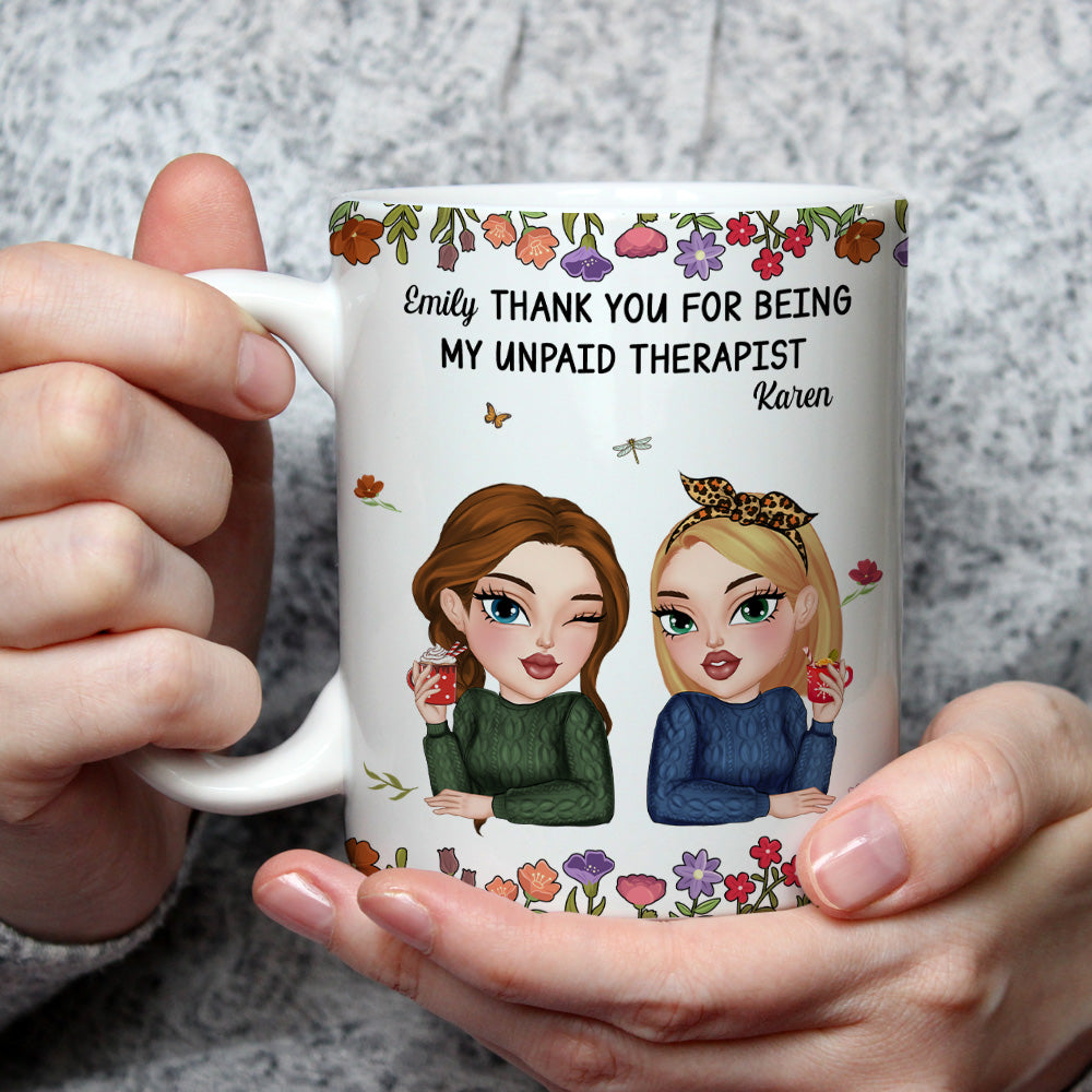 Custom Coworker, Christmas & Birthday Team Appreciation Gift • Friendship Comes With Free Therapy - Personalized Coffee Mug
