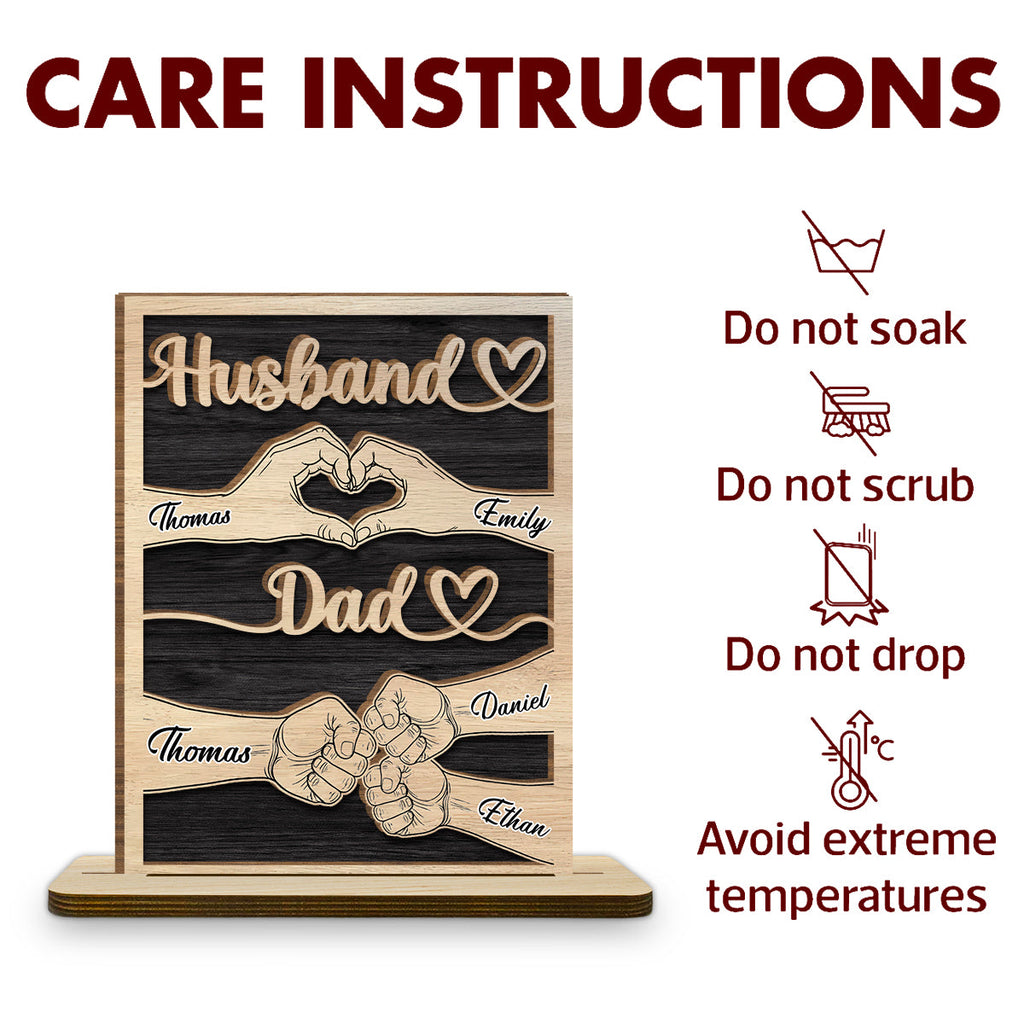 Custom Father's Day Decor, Gift for Dad & Grandpa • Dad Holds Our Love - Personalized 2-Layer Wood Plaque With Flat Base