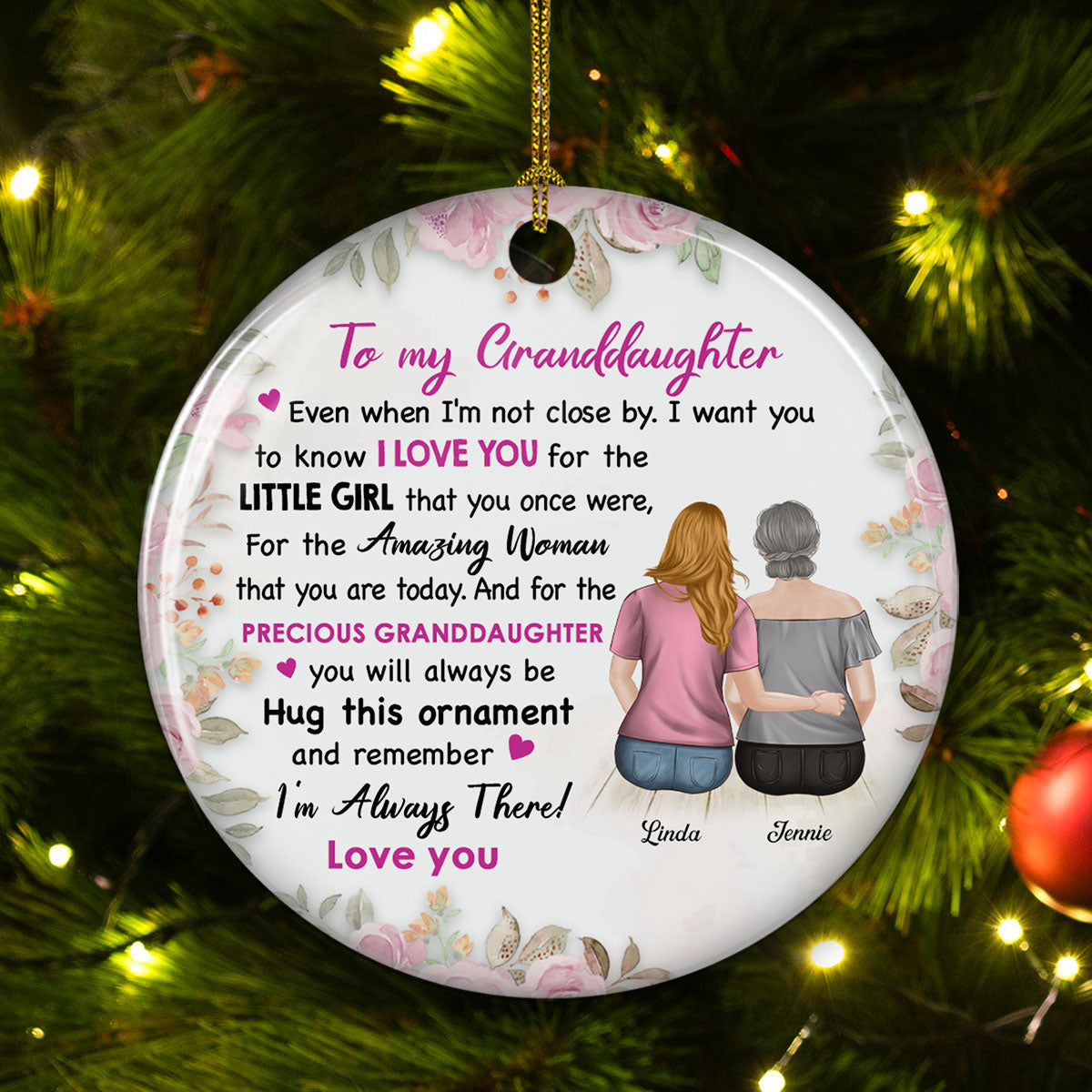 Custom Family Ornament, Christmas Gift for Family Members •  I Am Always There - Personalized Circle Ceramic Ornament
