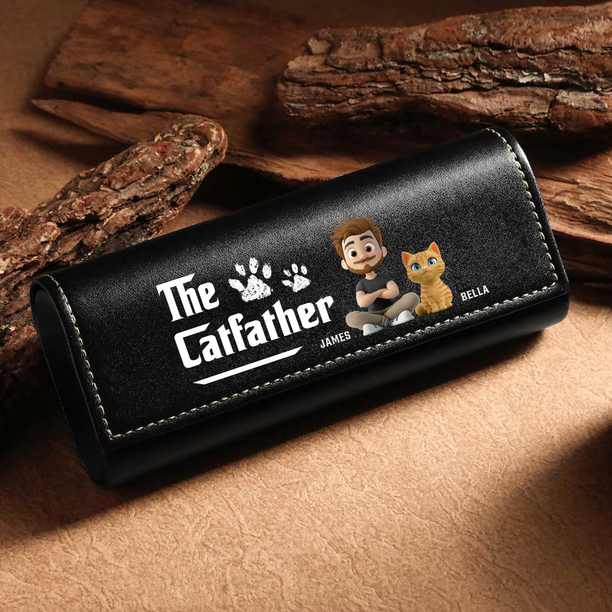 Cool Cat Father - Personalized Leather Eyeglass Case