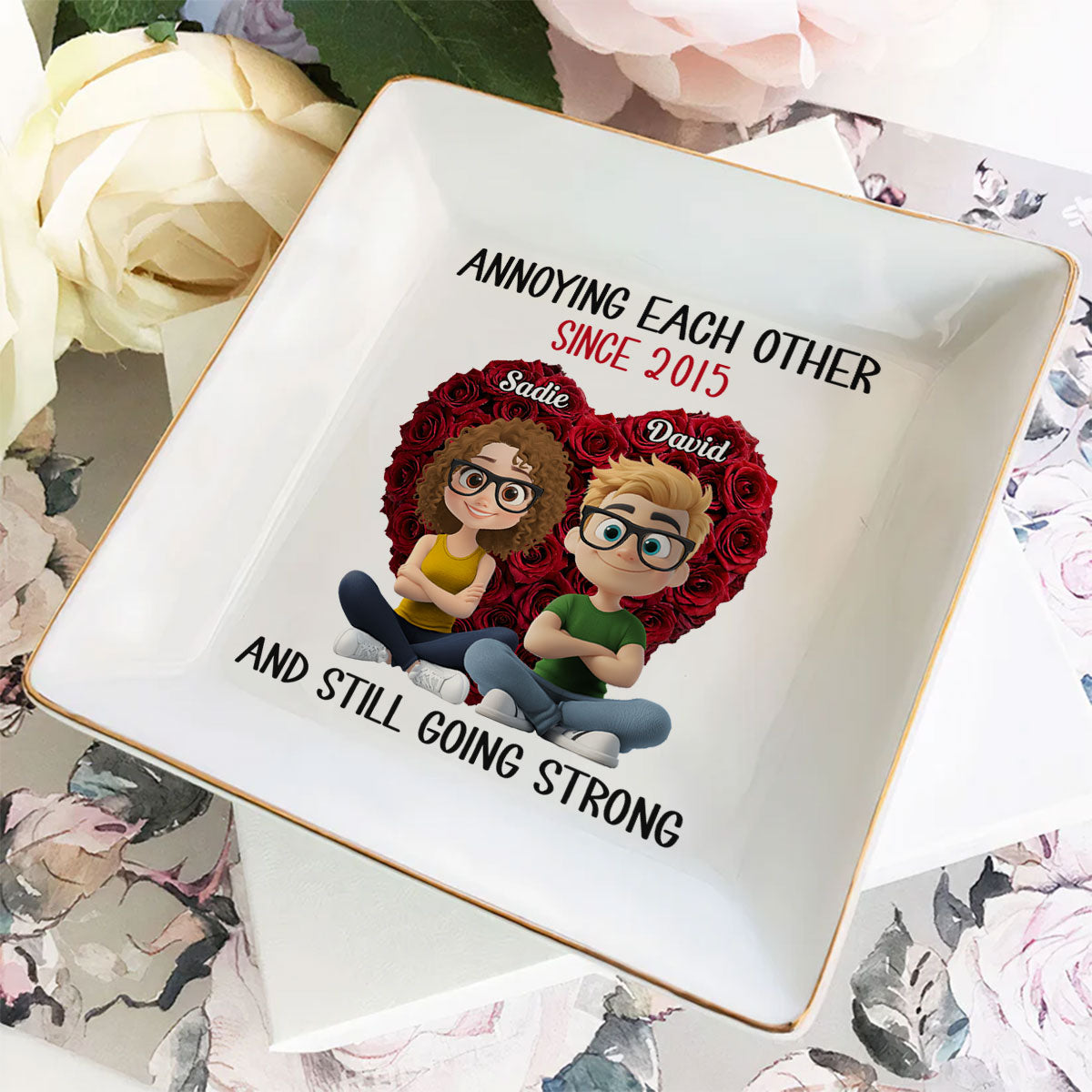 Custom Wife Trinket Dish, Romantic Birthday Anniversary Gift • Annoying Each Other - Personalized Jewelry Dish