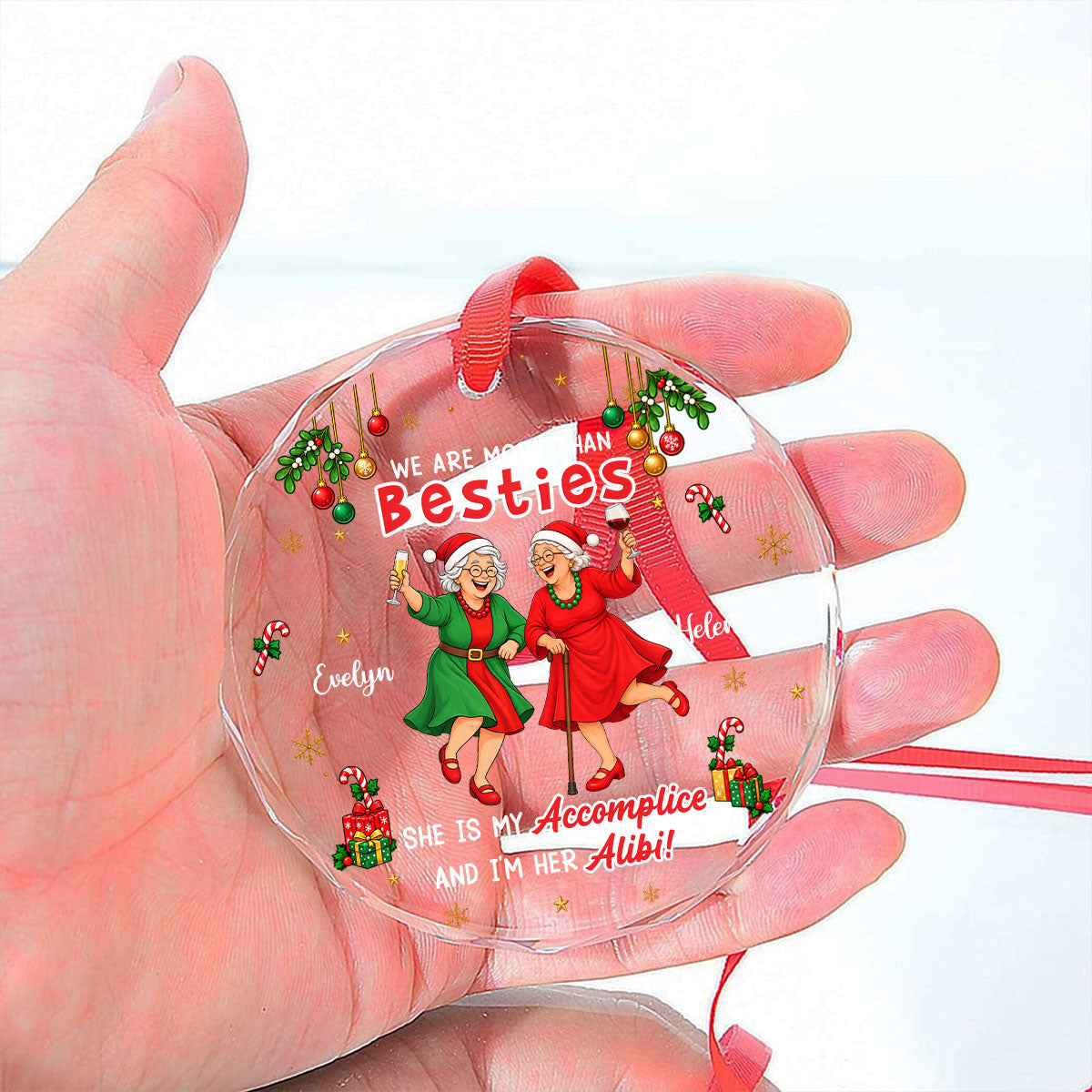 Custom Friendship Christmas Ornament, Best Friend Gift •  Accomplice And Alibi - Personalized Glass Ornament