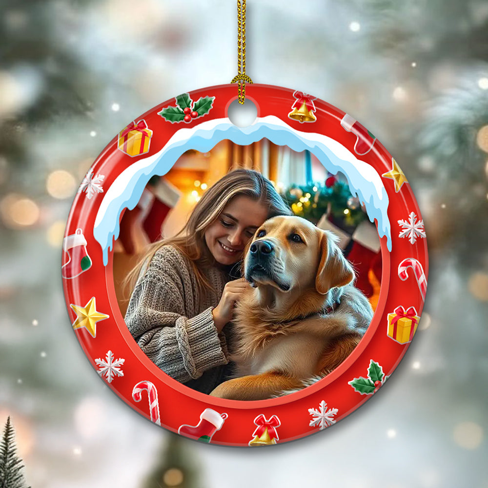 Custom Photo Keepsake Christmas Ornament • Under The Mistletoe Photo - Personalized 3D Effect Ceramic Ornament