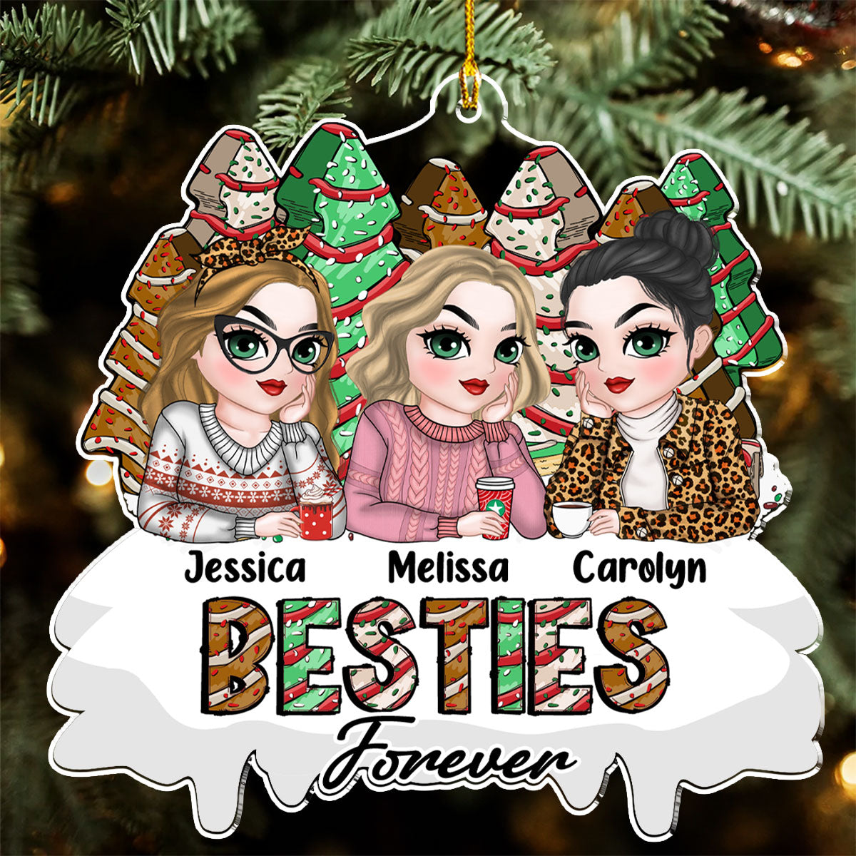 Custom Friendship Christmas Ornament, Best Friend Gift •  Besties Forever Christmas Tree Cake - Personalized Acrylic Ornament
