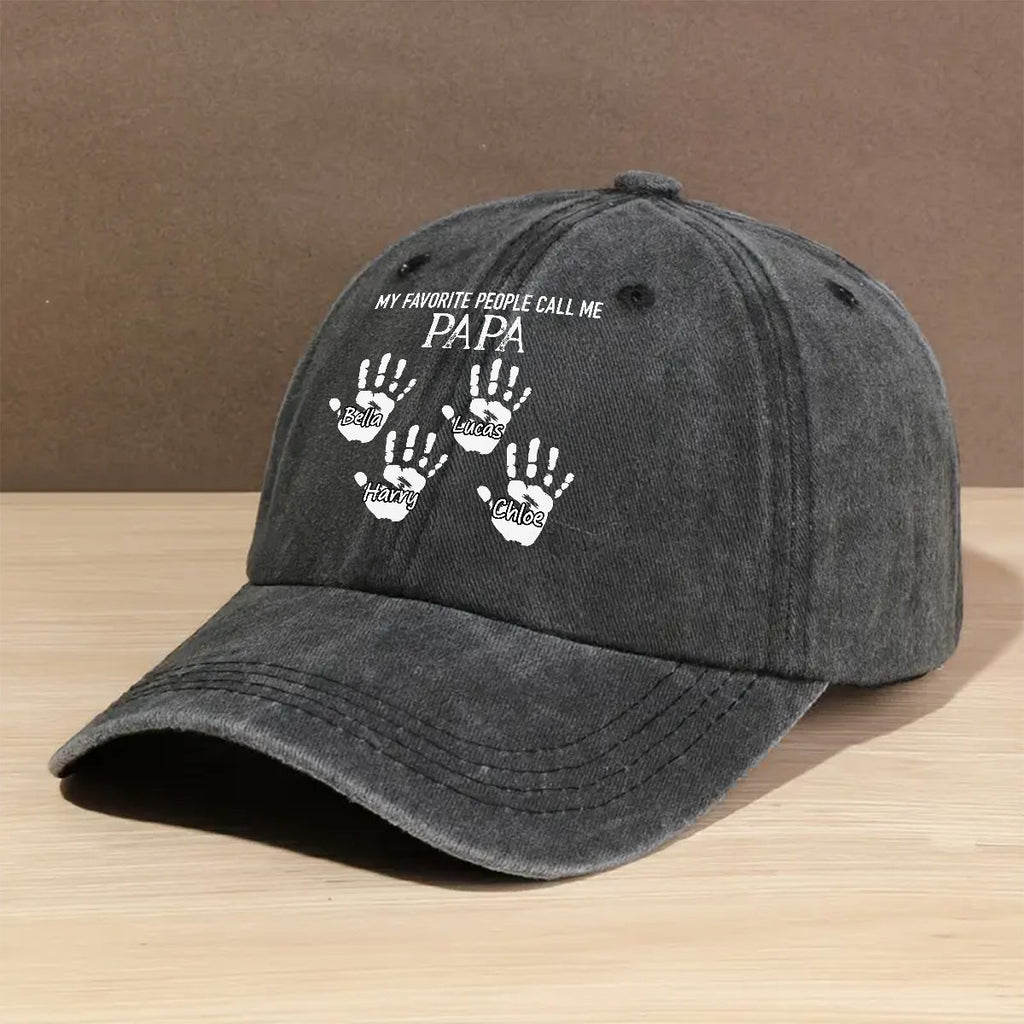 My Fav People Call Me Grandpa - Personalized Vintage Washed Denim Cap