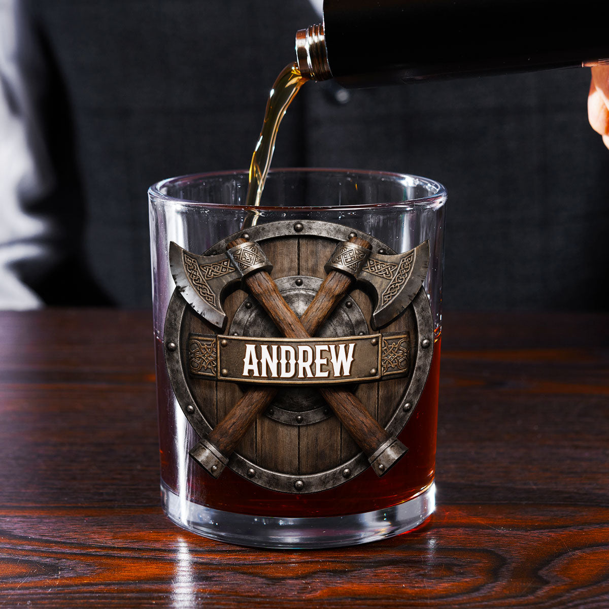 Custom Christmas Anniversary Birthday Drinkware Gifts for Husband • Viking Warrior Shield - Personalized Whiskey Glass