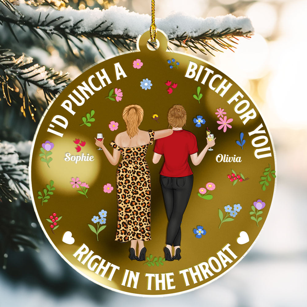 Custom Sister Christmas Ornament •  Punch Bitch Besties - Personalized Mirrored Acrylic Ornament