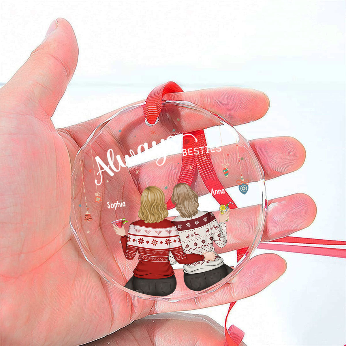 Custom Friendship Christmas Ornament, Best Friend Gift •  Always My Sister Forever My Friend - Personalized Glass Ornament