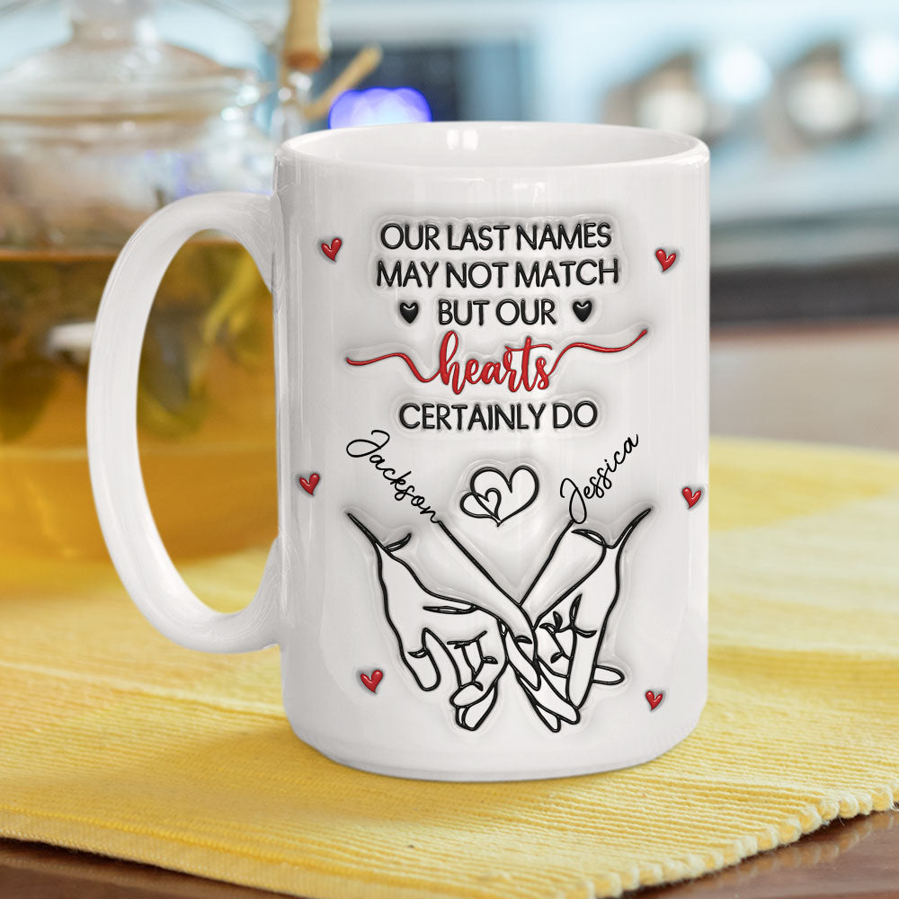 Custom Anniversary Keepsake Gifts For Couple • Our Hearts Truly Match - Personalized 3D Inflated Effect Mug