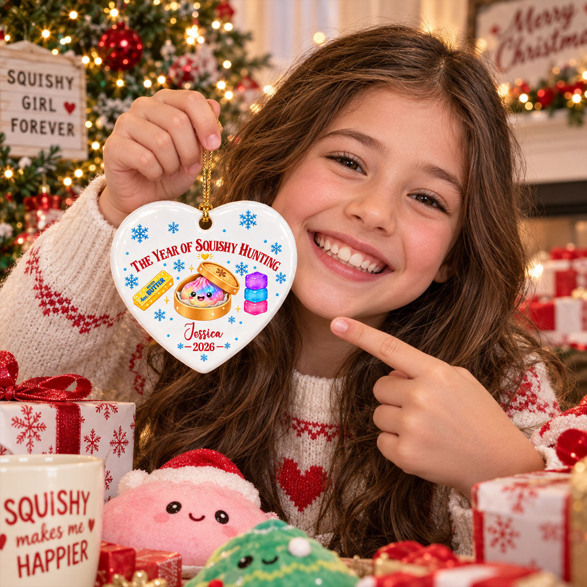 Custom Cute Gift For Kids 2026, Dumpling Squishy Christmas Ornament • Christmas Joy For Squishy Lovers - Personalized Ceramic Ornament