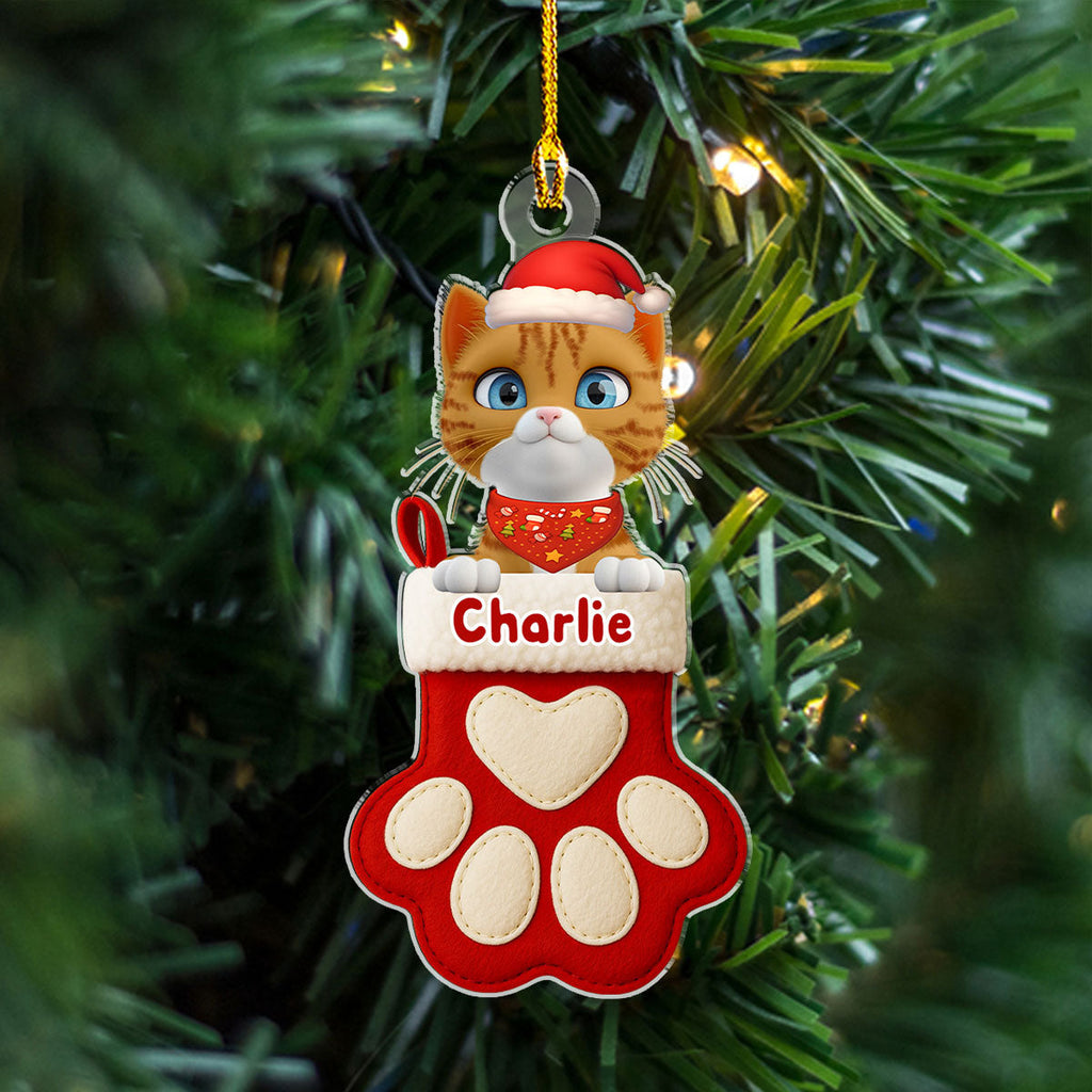 Custom Keepsake Christmas Ornament •  Cat Love In Stocking - Personalized Acrylic Ornament
