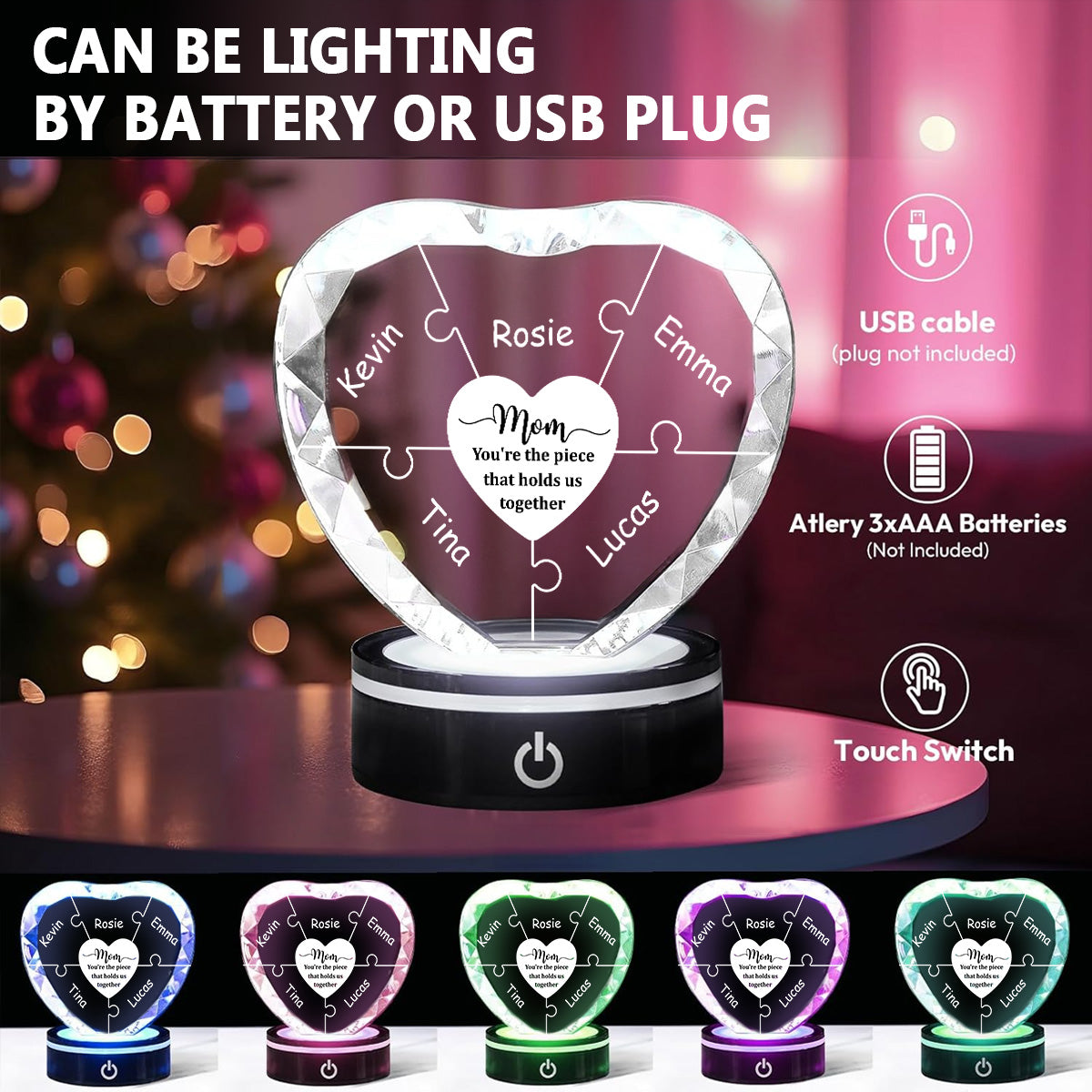 Hold Us Together - Personalized Crystal Led Light
