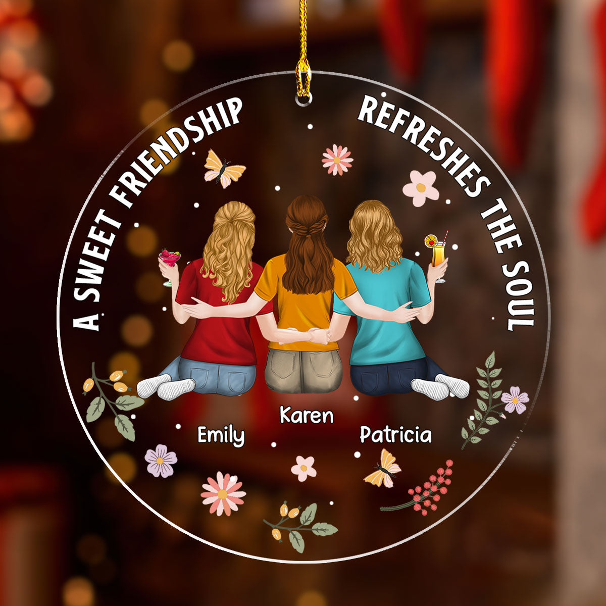 Custom Friendship Christmas Ornament, Best Friend Gift •  Besties Refresh The Soul - Personalized Acrylic Ornament