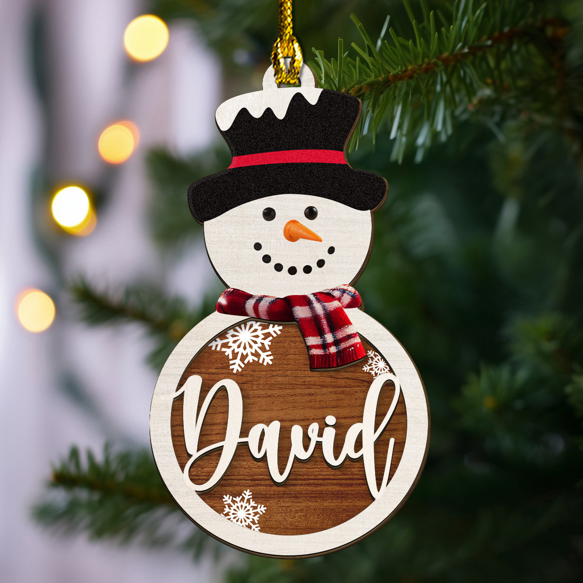 Custom Family Ornament, Christmas Gift for Family Members •  Snowman Name - Personalized Freeshape 2-Layered Wood Ornament