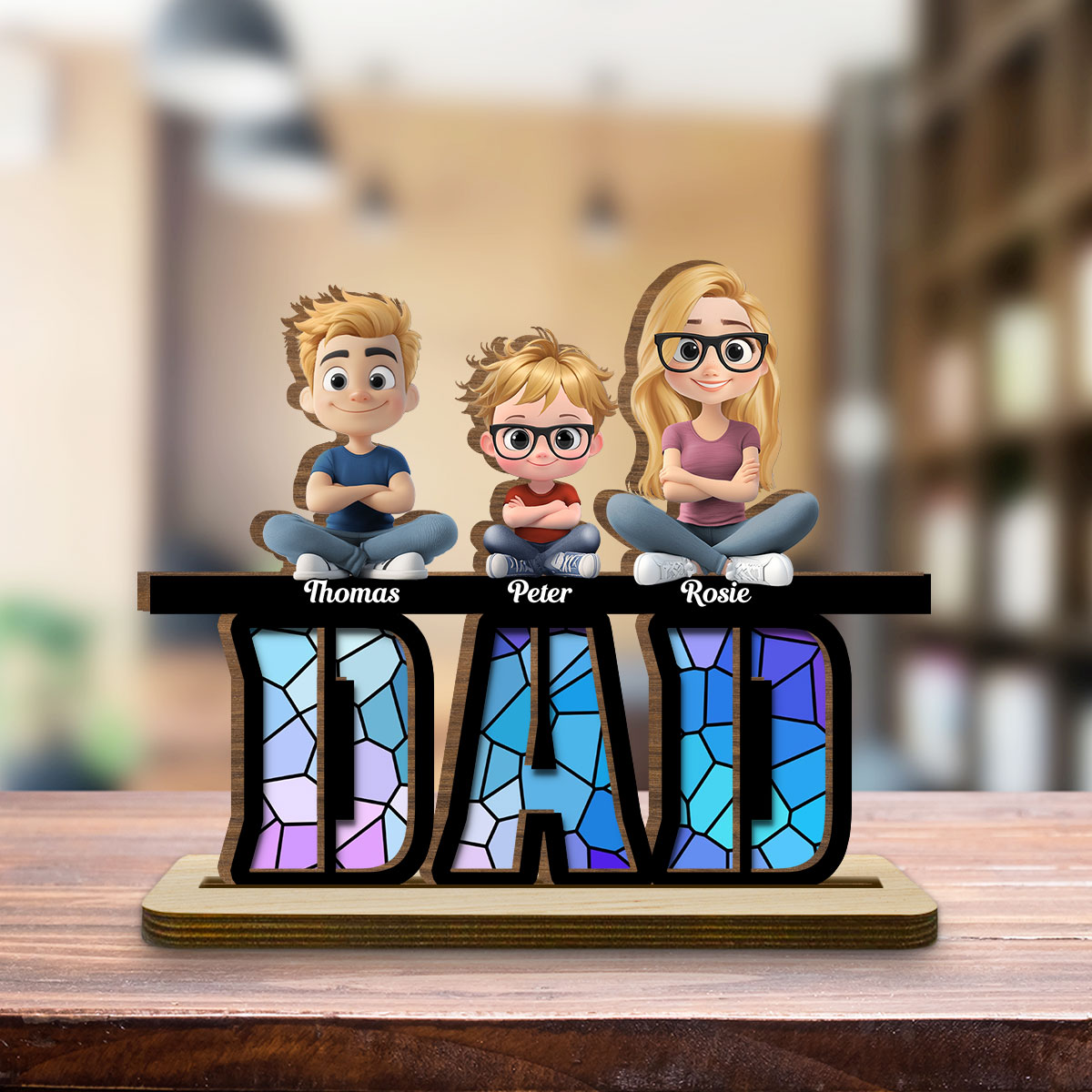 Custom Father's Day Decor, Gift for Dad & Grandpa • Our Father, Our Hero - Personalized 2-Layer Wood Plaque With Flat Base