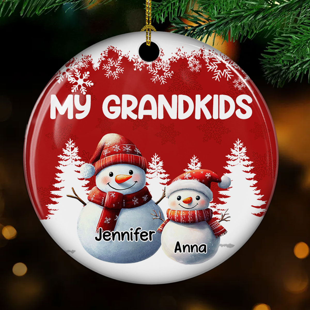 Custom Family Ornament, Christmas Gift for Family Members •  My Fav People Call Me Grandma - Personalized Ceramic Ornament