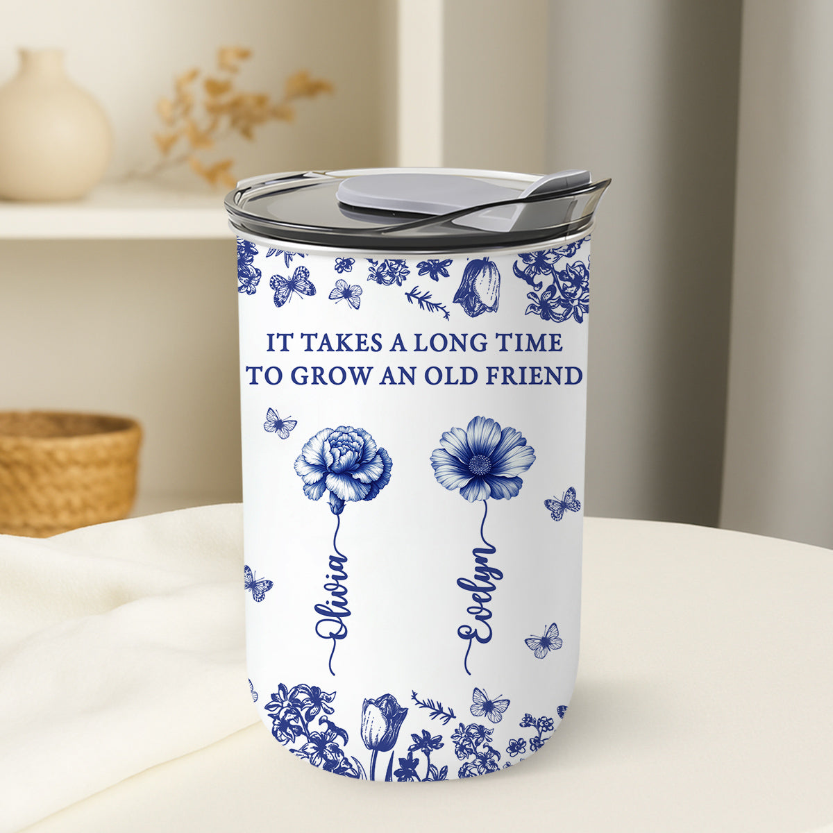 Custom Christmas Birthday Gifts For Best Friend • Grow An Old Friend Toile - Personalized 10oz Tumbler