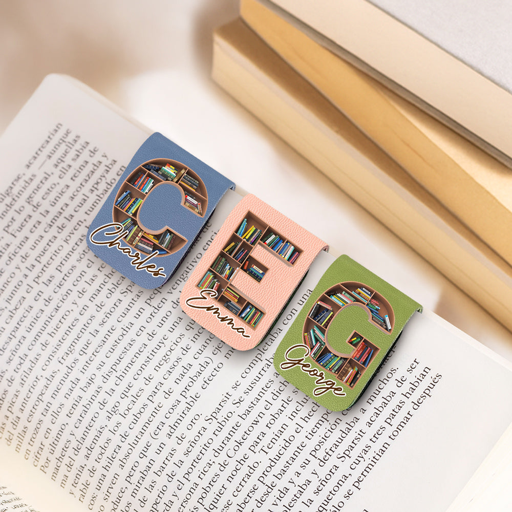 Custom Christmas Birthday Bookish Gifts For Book Lovers, Bookworms • Into Books Alphabet - Personalized Leather Bookmark