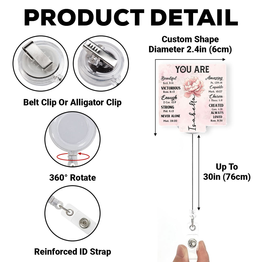 Custom Birth Flower ID Holder For Coworker, Office Gift With Name • God Says You Are - Personalized Acrylic Badge Reel